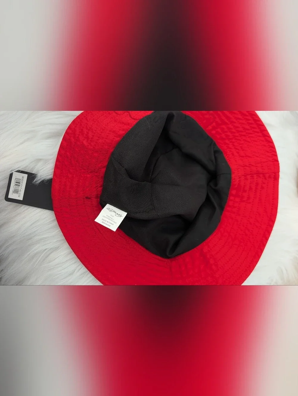 NWT Ed Hardy Red Bucket Hat with Embroidered  Patches Unisex Sz O/S